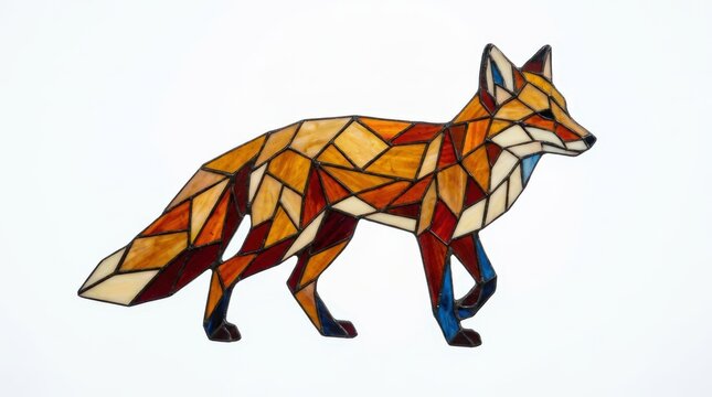 Stained glass fox mosaic art. Geometric wildlife illustration on a white background.