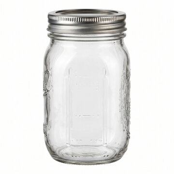 Clear mason jar with metal lid isolated on white background  