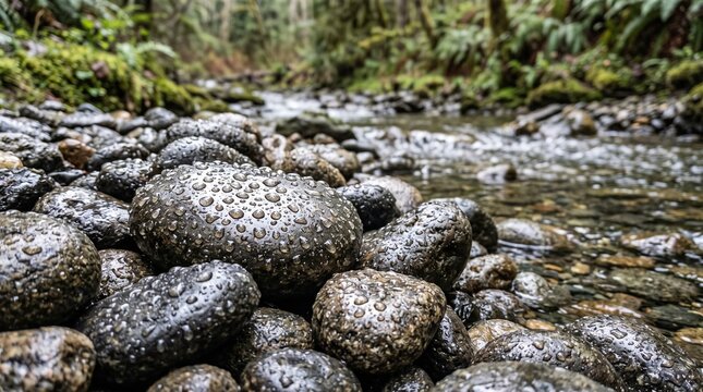 Wet river stones
