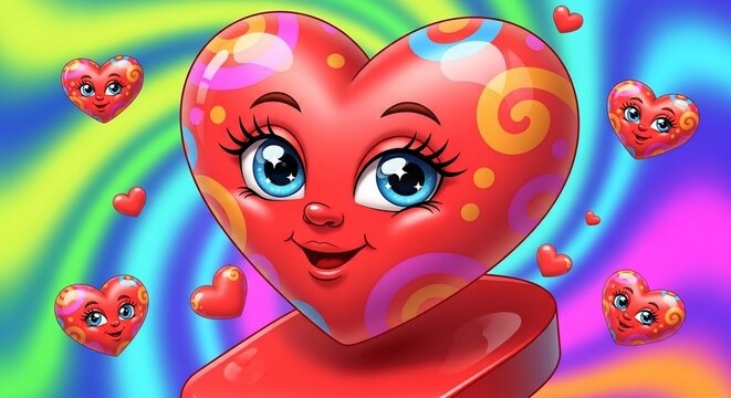 Whimsical Heart Swirls: A Vibrant Digital Bloom