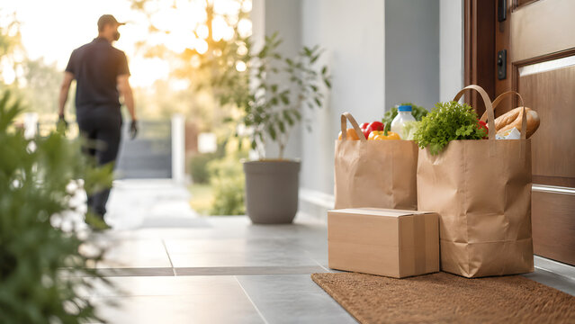 Contactless Grocery Delivery Outside Home Entrance