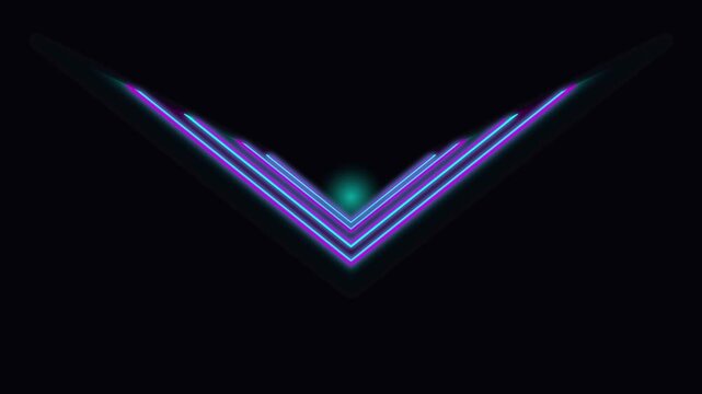 Neon chevron glowing light lines moving continuously in dynamic motion loop abstract futuristic digital graphic elements for modern background video display.