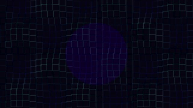 Abstract circular pulse motion with oscillating dark grid lines on deep purple background creating futuristic digital wave pattern for creative projects.