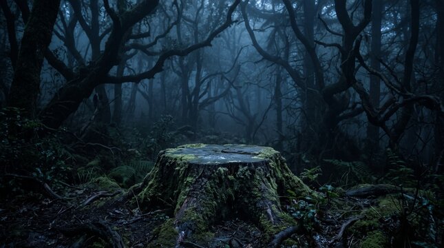 Spooky Forest Tree Stump Podium / Podio de Mu&ntilde;&oacute;n de &Aacute;rbol en Bosque Tenebroso