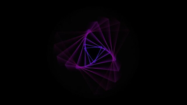 Purple neon light rotating triangles abstract motion background geometric animation seamless loop technology graphic art design digital creative concept.