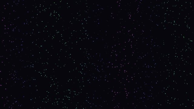 Abstract twinkling stars and dust particles in deep space motion on black background, colorful bokeh lights animation, futuristic cosmic scene.