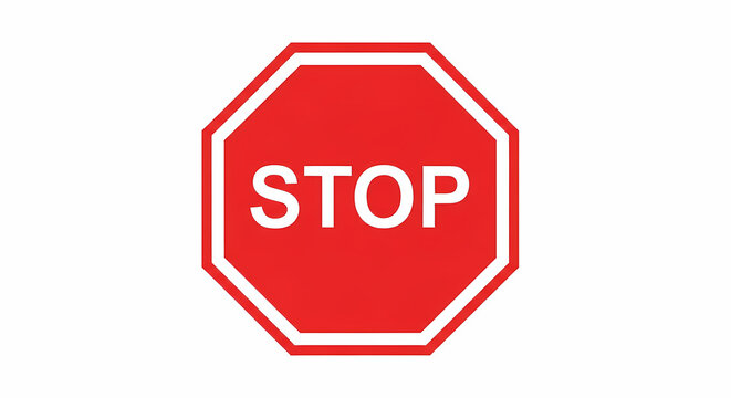 Red octagonal stop sign with white border and bold white letters.