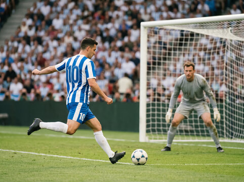 Player kicking the ball in a professional match