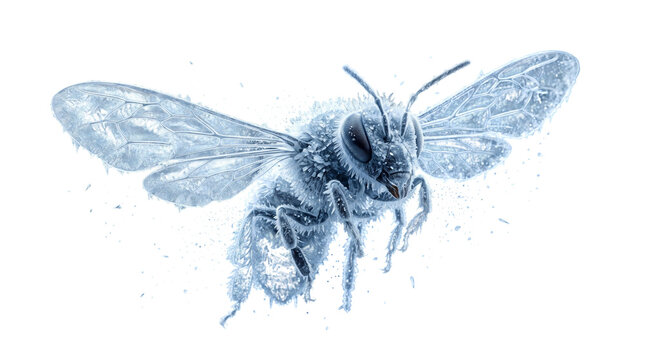Frozen bee made of ice isolated on transparent background
