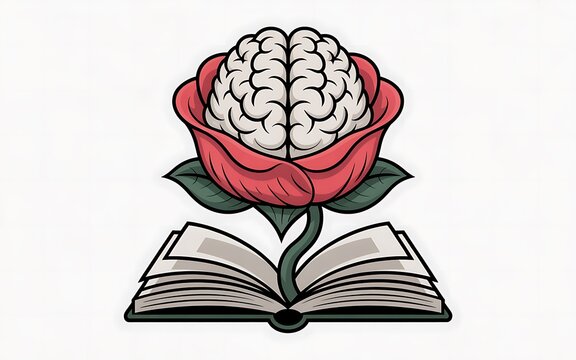 Brain blooming rose from book concept high resolution picture