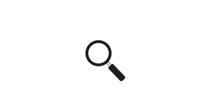 Simple black magnifying glass icon on a clean white background, representing search and discovery.