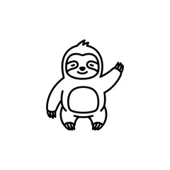 Fototapeta premium Cute Cartoon Sloth Waving Hello - Minimalist Line Art Illustration