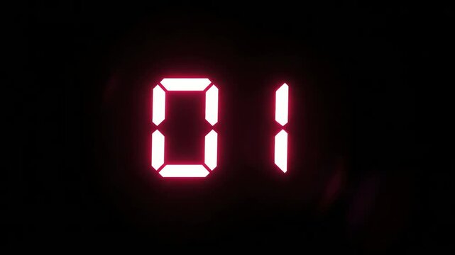 Digital countdown timer display glowing blue numbers