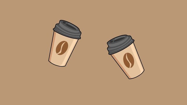4K vector animation of two coffee cups clinking together.
