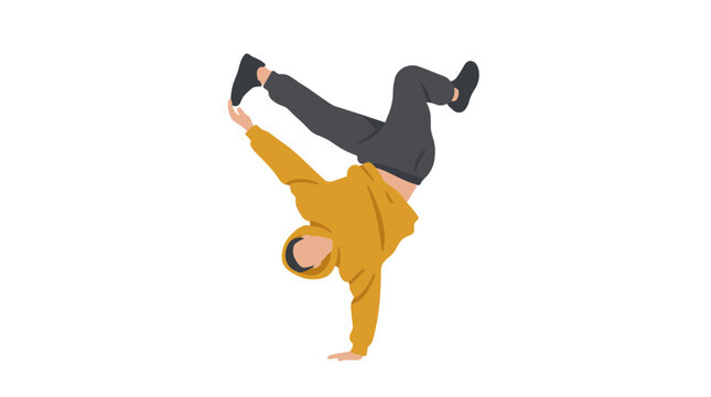 Breakdancer performing a handstand freeze move