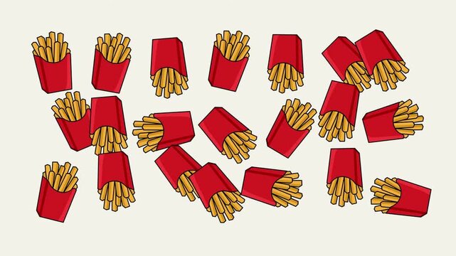 4k vector animated pattern french fries with white background.