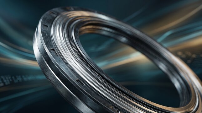 Precision Engineered Metallic Circular Ring Symbolizing Industrial Technological Advancement