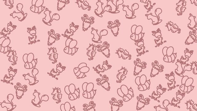 Pink pattern with cartoon squirrels, acorns, bees. Ideal for childrens stationery, fabric prints, wallpaper, and naturethemed designs.