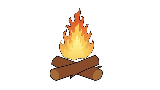 4K vector animation of a campfire with large flames on a white background.