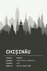 Obraz premium Chisinau modern minimalist UI design poster with city skyline, text details. Moldova digital graphic with for travel guide, web design, social media, presentation, brochure print