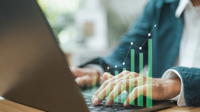 Business analytics with growth chart highlighting carbon footprint, sustainability and ESG performance, supporting climate action, emissions reduction and green innovation.
