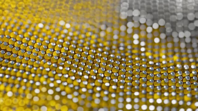 Golden honeycomb pattern with bees in motion
