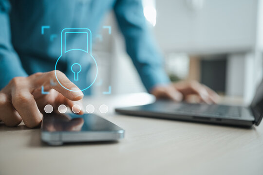 User authenticates with passkey and passwordless login on a mobile device, highlighting biometric security, encrypted access and cyber protection.
