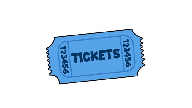 4K admission ticket animation featuring a blue color and the word "TICKET" in the center.