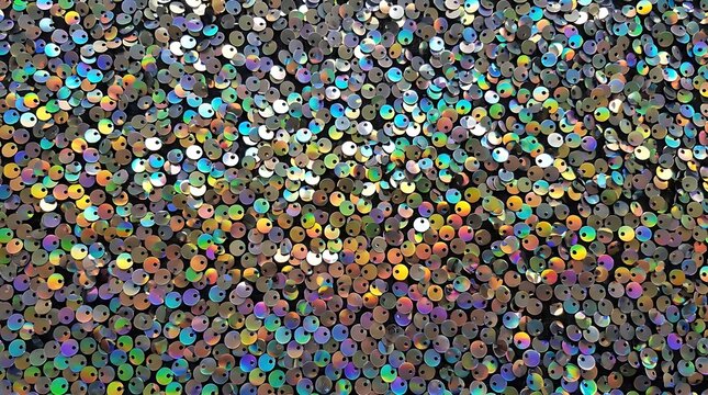 Closeup of shimmering iridescent sequins on fabric texture
