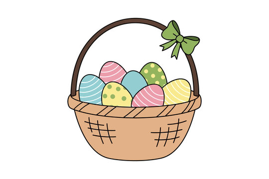 Easter Basket with Decorated Eggs Vector Illustration