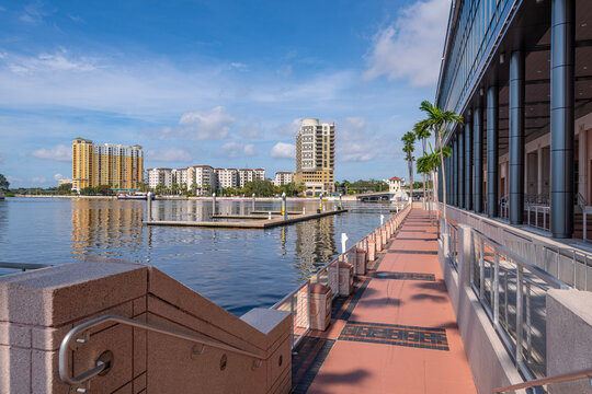 Pedestrian walkway on the waterfront in Tampa Florida.