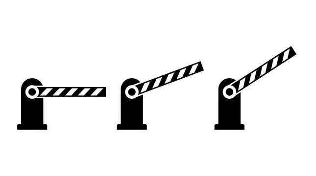 Three striped barrier gate icons showing different positions in a simple flat black and white design