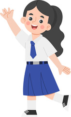 Girl in School Uniform Waving Hello
