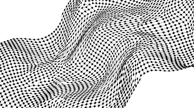 Abstract wave pattern with connected dots isolated on transparent background