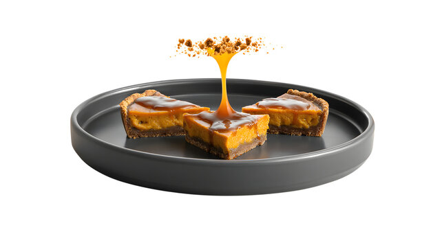 Pumpkin pie slices with caramel sauce dessert sweet