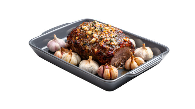 Roast beef with whole garlic heads seasoned