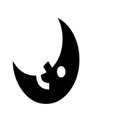Black crescent moon icon with abstract cutout shapes isolated on a white background © Hasan