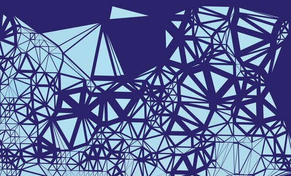 Triangular mesh in light cyan and indigo forming fractured geometric frame for modern design.