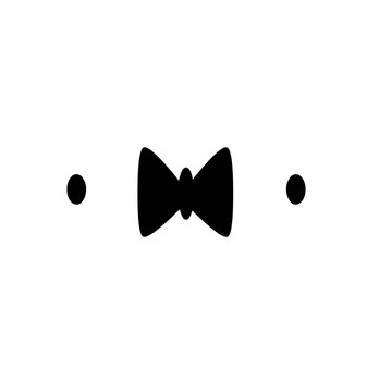 Minimalist black bow tie icon with side dots isolated on a white background.