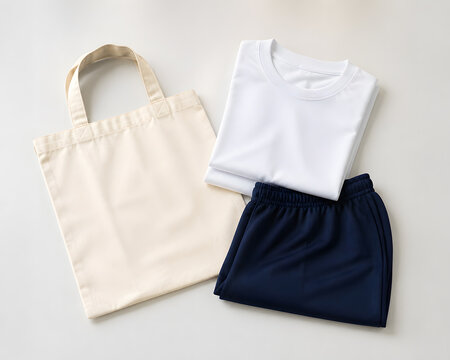 Folded gym uniform and tote bag