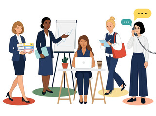 Obraz premium Diverse Business Women Team Working in Modern Office Vector