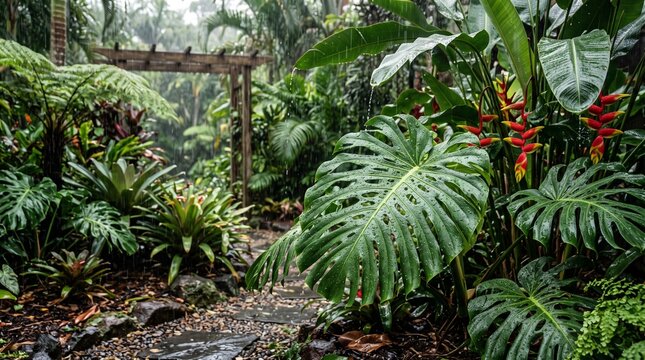 Rainy tropical garden