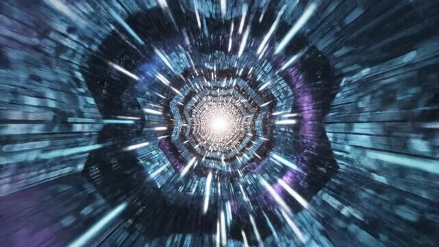 Abstract Futuristic Light Tunnel Speed Motion Through Digital Space