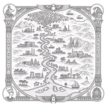 antique Egyptian Nile map engraving, vintage Egypt map, antique Egypt map, Nile River map, Egyptian cartography, antique cartography, vintage cartography, engraved map, vintage engraving, historical m