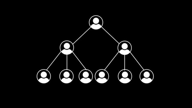 Organizational hierarchy chart animation with expanding team structure and network connections business