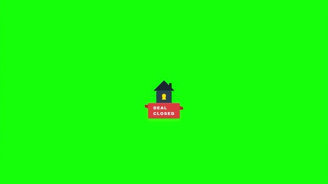 Real Estate Deal Closed House and Key Animation Flat 2D Minimalist Design Green Screen Chroma Key for Business Marketing and Sales Property Promotion