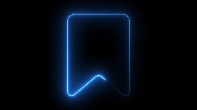 Glowing neon bookmark animation, blue light line sign for digital interface and social media ui