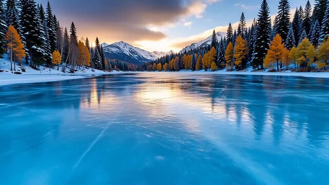 Seasonal Metamorphosis: Lake's Icy Transformation Timelapse