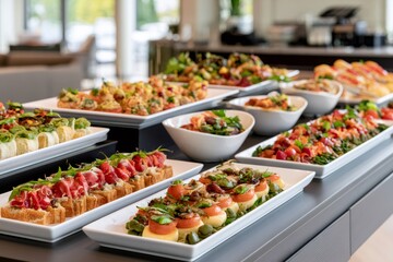 Obraz premium Variety of delicious appetizers on catering buffet table