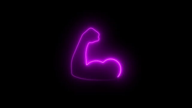 Neon bicep flex animation glowing purple muscle symbol for fitness and gym branding